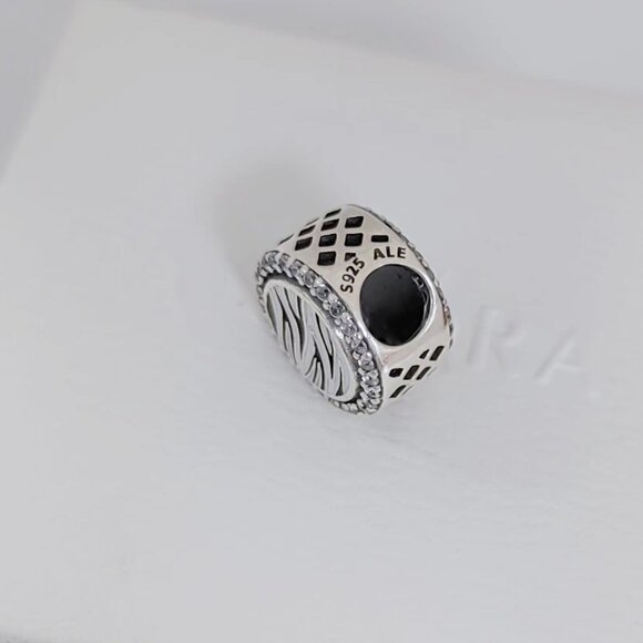 Pandora Zebra-Stripe Bead Charm Bracelet Pendant S925 Sterling Silver with box - Picture 3 of 5
